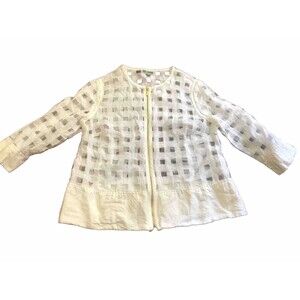 jm collection medium Linen Blend Jacket Coastal Cottage Core Granny Core